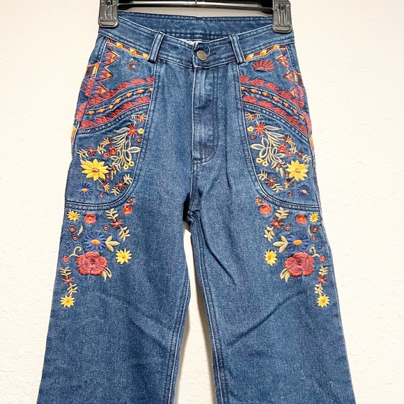 Spell & The Gypsy Boho Wanderlust Flare Jeans Embroidered Denim XS Extra Small - Picture 4 of 10
